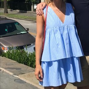 Zara blue and white pinstriped peplum dress